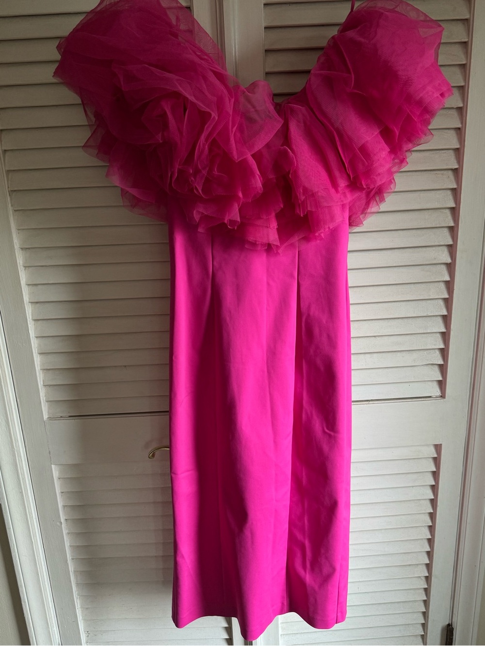 & Other Stories Hot Pink Strapless Ruffle Tulle Dress